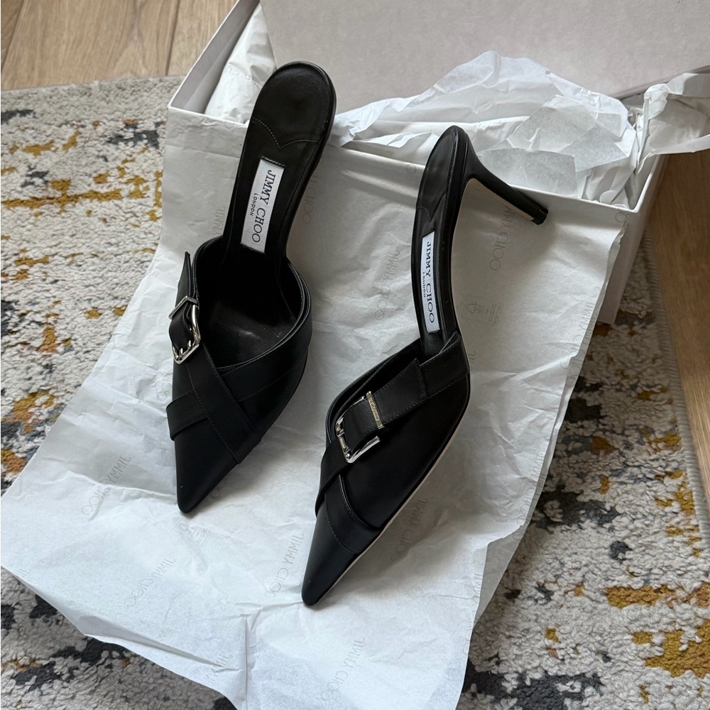 Jimmy Choo Black Pointed Heels with Buckle